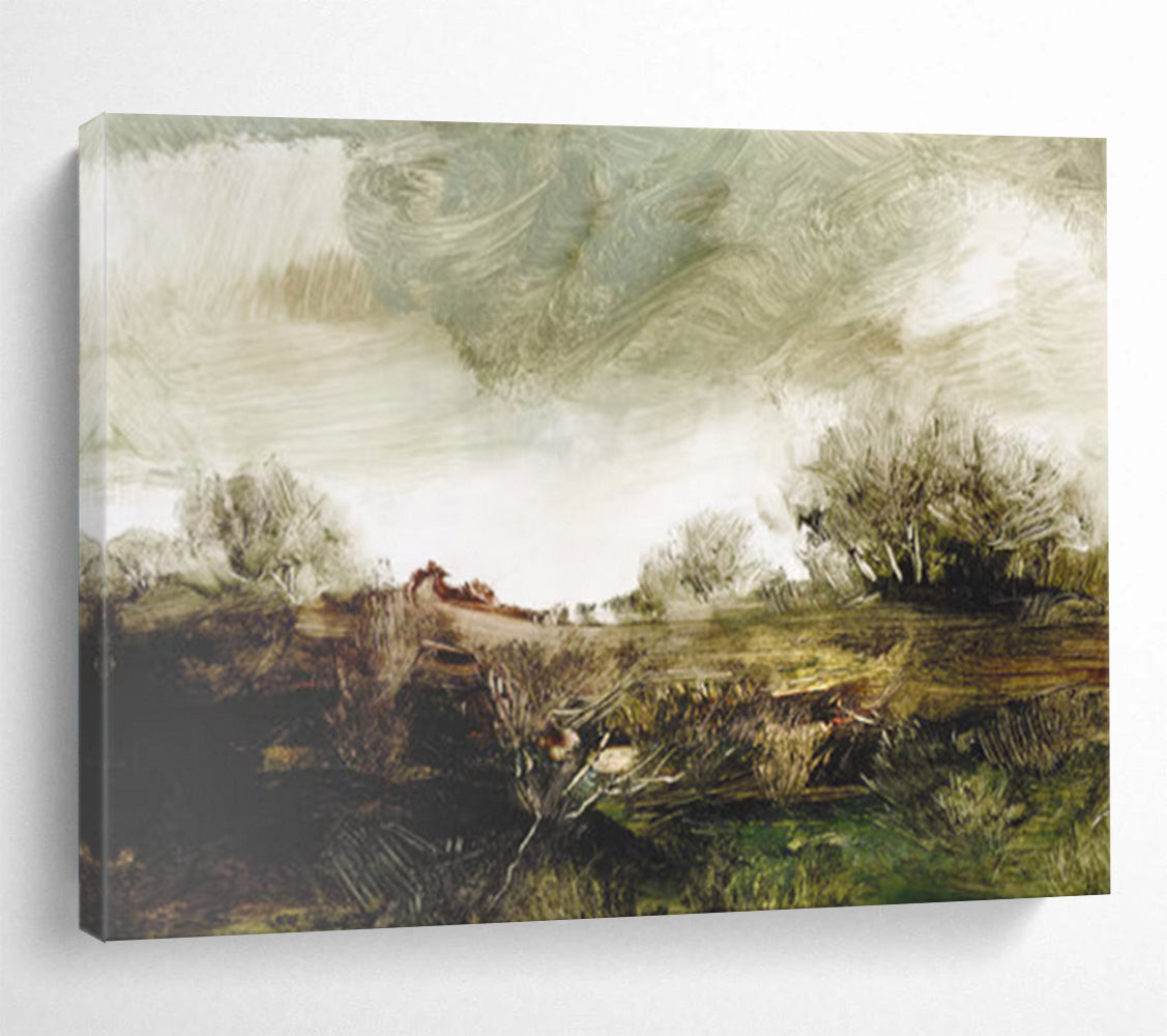 “Textured Green Countryside” - Impasto Landscape Painting On Canvas PT122