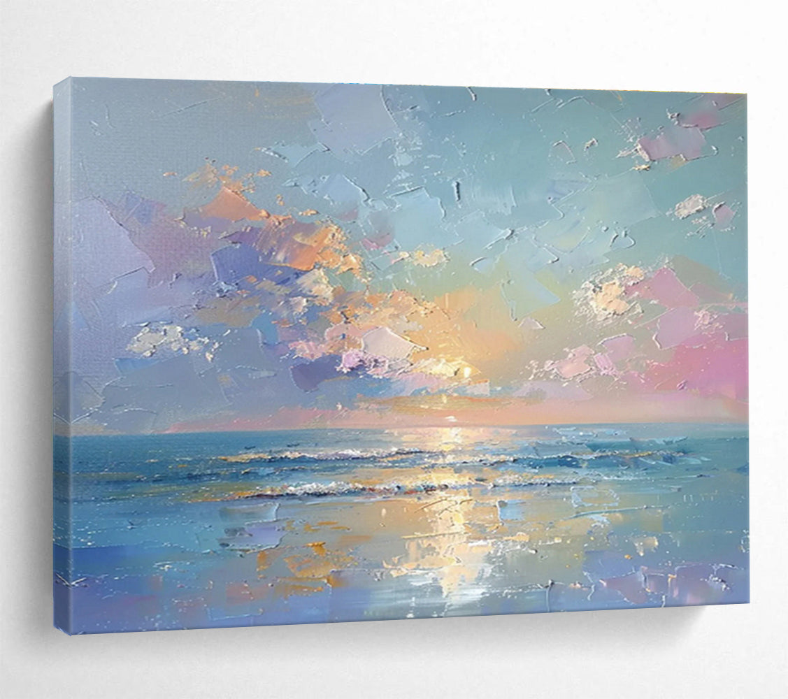 Vibrant Seaside Sunset - Impressionistic Seascape Painting On Canvas DKS363