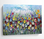 “Colorful Flower Field with Thick Textures” Impasto Floral Painting On Canvas PT1795