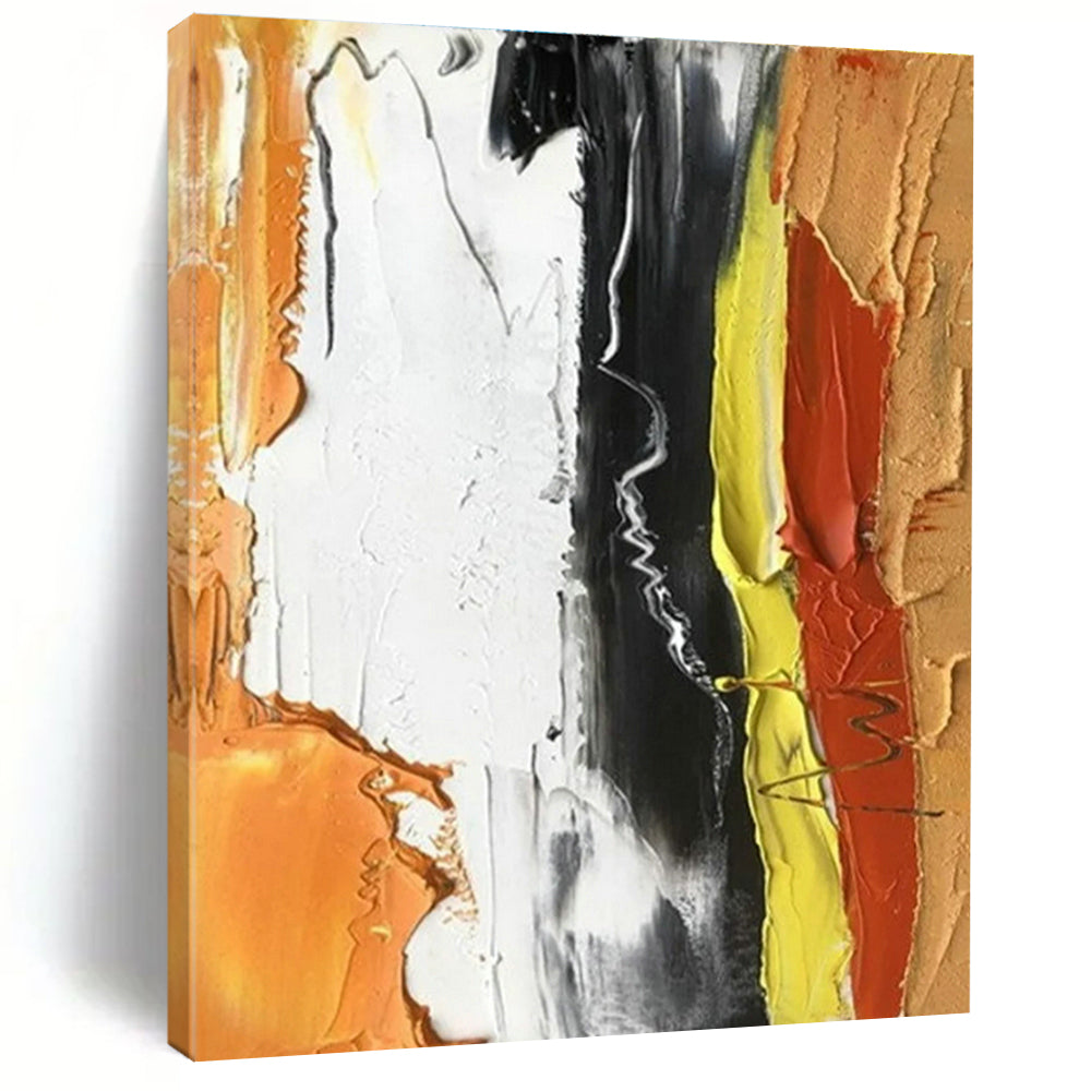 “Colorful Thick Strokes” - Multicolor, White Abstract Thick - Stroke Painting PS0612