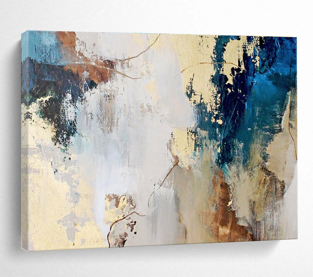 Blue, Brown, and White Abstract Modern Abstract Painting On Canvas DKS130