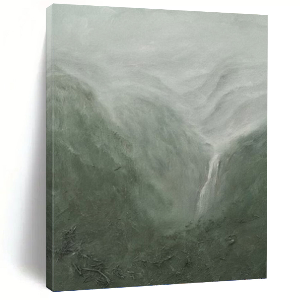 “Misty Mountain Waterfall” - Atmospheric, Landscape Painting On Canvas PT1490