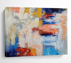 Color Clash: Blue, Yellow, Red & Gray Abstract Expressionist Painting for Art Gallery & Creative Hub DKS646