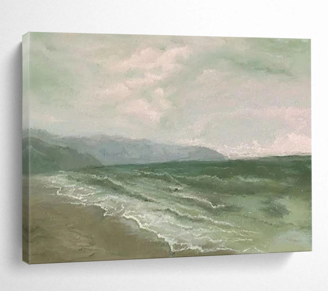 “Green - Gray Seaside Horizon” - Classic Calm Painting On Canvas PT1522