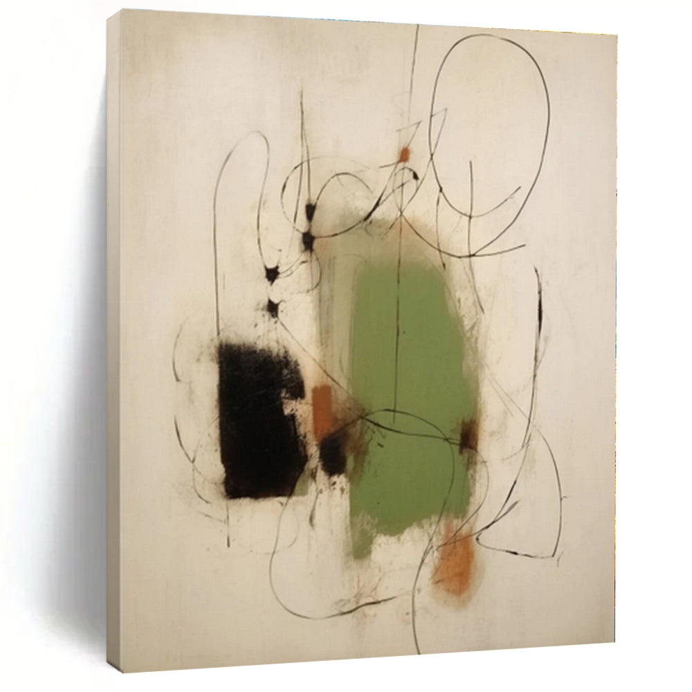“Green - Black - Brown Abstract Lines” - Green, Black, Brown, White Abstract Painting On Canvas PS0518