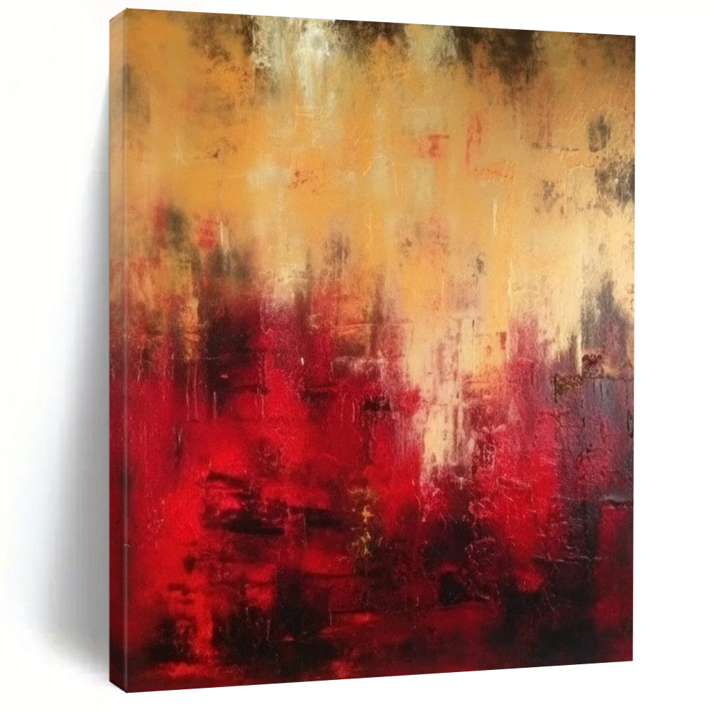 Red - Gold Abstract Intensity Textured Painting On Canvas DS073