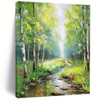 “Green Forest Stream” - Impressionist Landscape Painting On Canvas PT1266