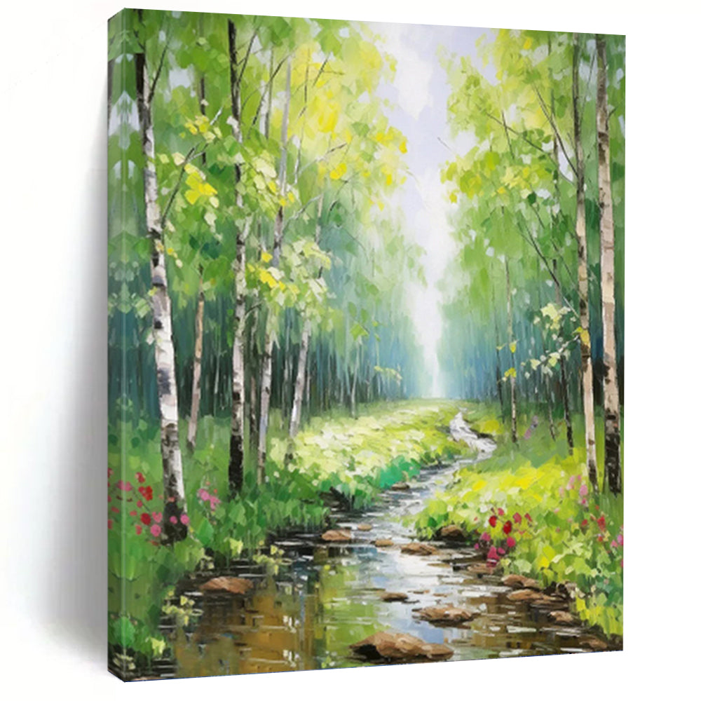 “Green Forest Stream” - Impressionist Landscape Painting On Canvas PT1266