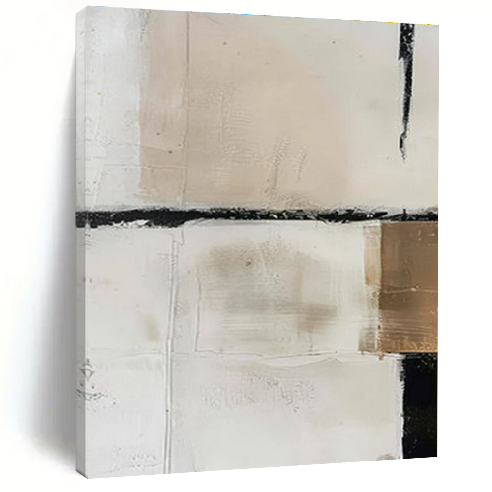 White, Beige, Black, Gold with Textured Blocks "Subtle Contrast" Abstract Painting On Canvas PS1475