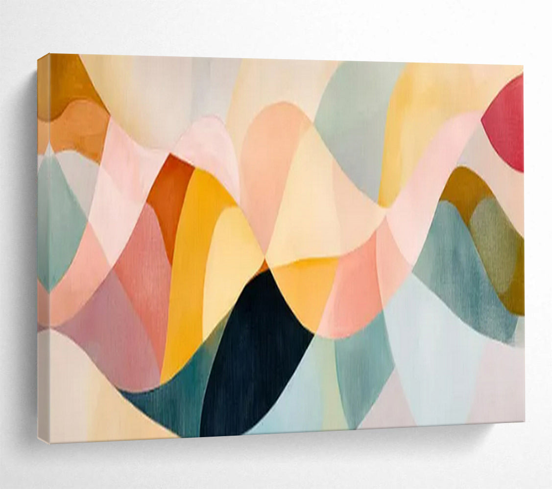 “Pastel Waves & Geometric Forms” - Modern Abstract - Painting On Canvas PT1694