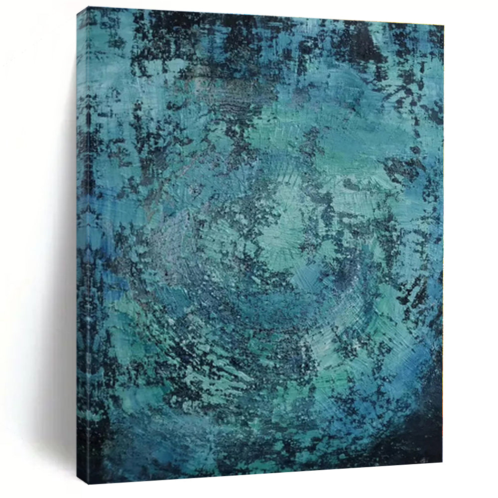 “Teal - Black Textured Abstraction” - Teal, Black Abstract Painting On Canvas PS0464