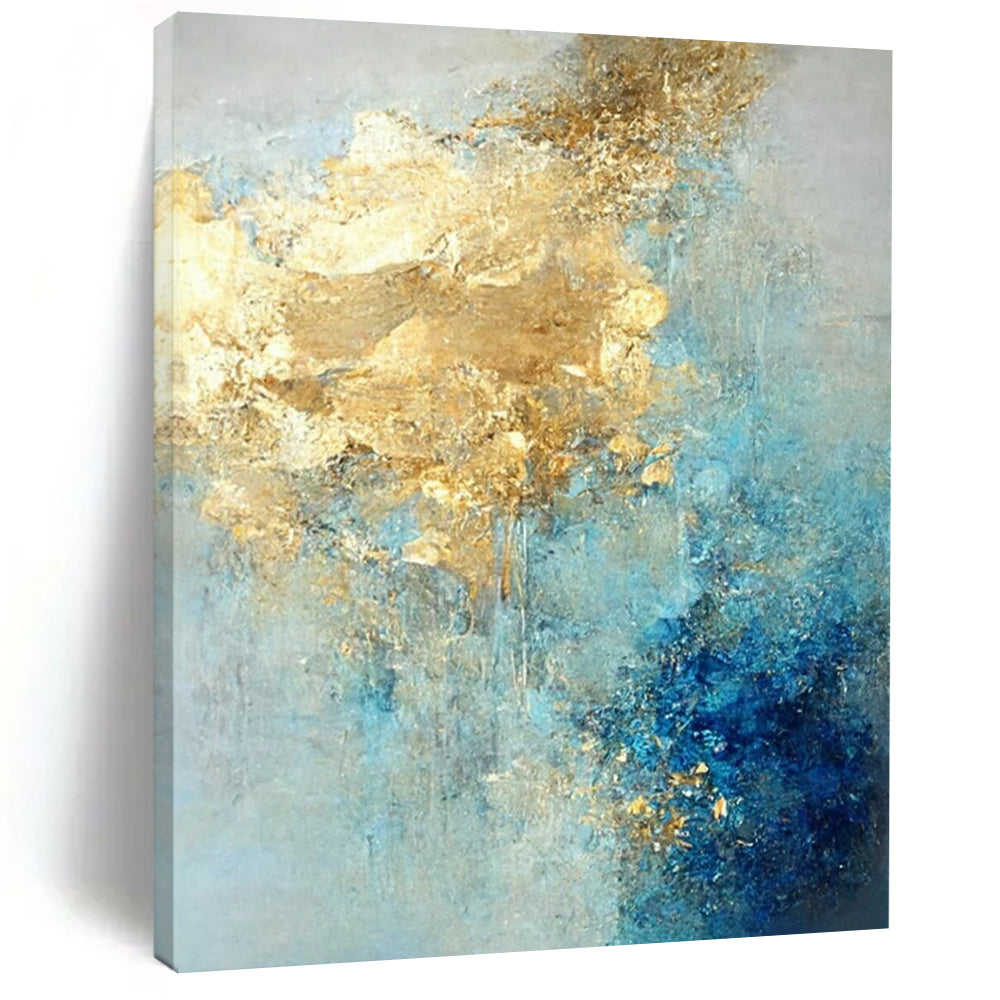 Blue - Gold Abstract Fusion Textured Painting On Canvas DS071