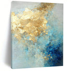 Blue - Gold Abstract Fusion Textured Painting On Canvas DS071