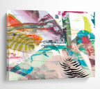 “Vibrant Mixed - Media Abstract with Ferns” - Botanical Mixed - Media Painting On Canvas PT118