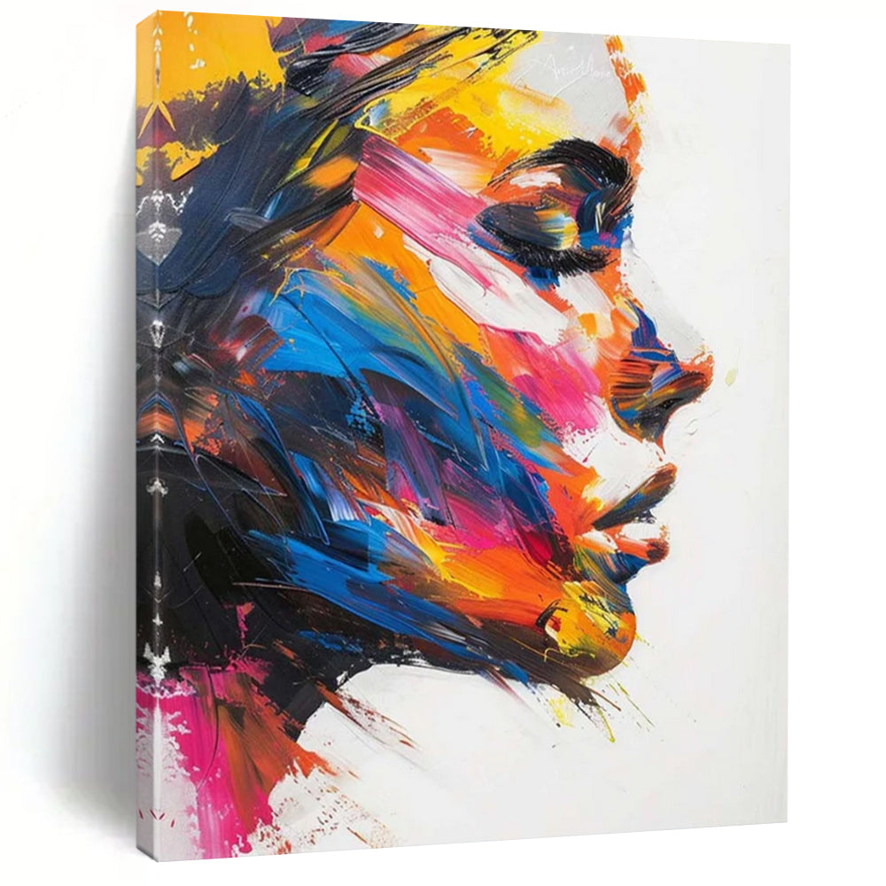 Vibrant Abstract Woman Portrait Textured Painting On Canvas DS089