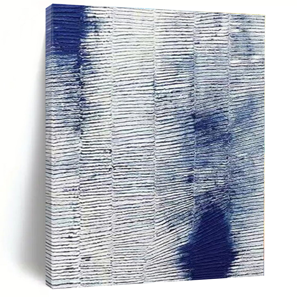 Blue and White with Striped Textures "Ocean Stripes" Abstract Painting On Canvas PS1359