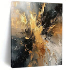 Black, Gray & Gold Dynamic Abstract "Ember Glow" Painting On Canvas PS0861