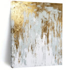 White - Gold Abstract Flow Textured Painting On Canvas DS074