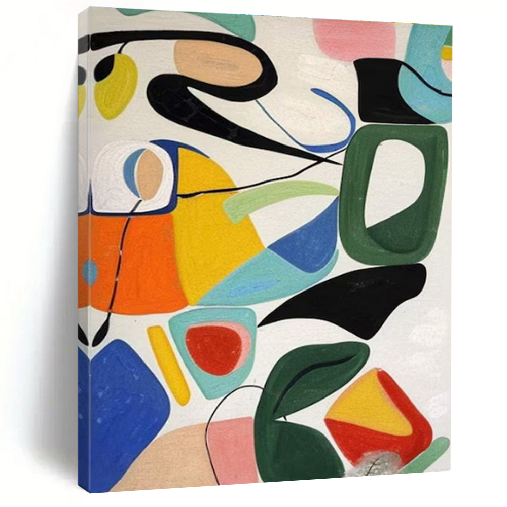 “Colorful Abstract Shapes” - Multicolor, Pink, Blue, Yellow Abstract Geometric Painting On Canvas PS0625