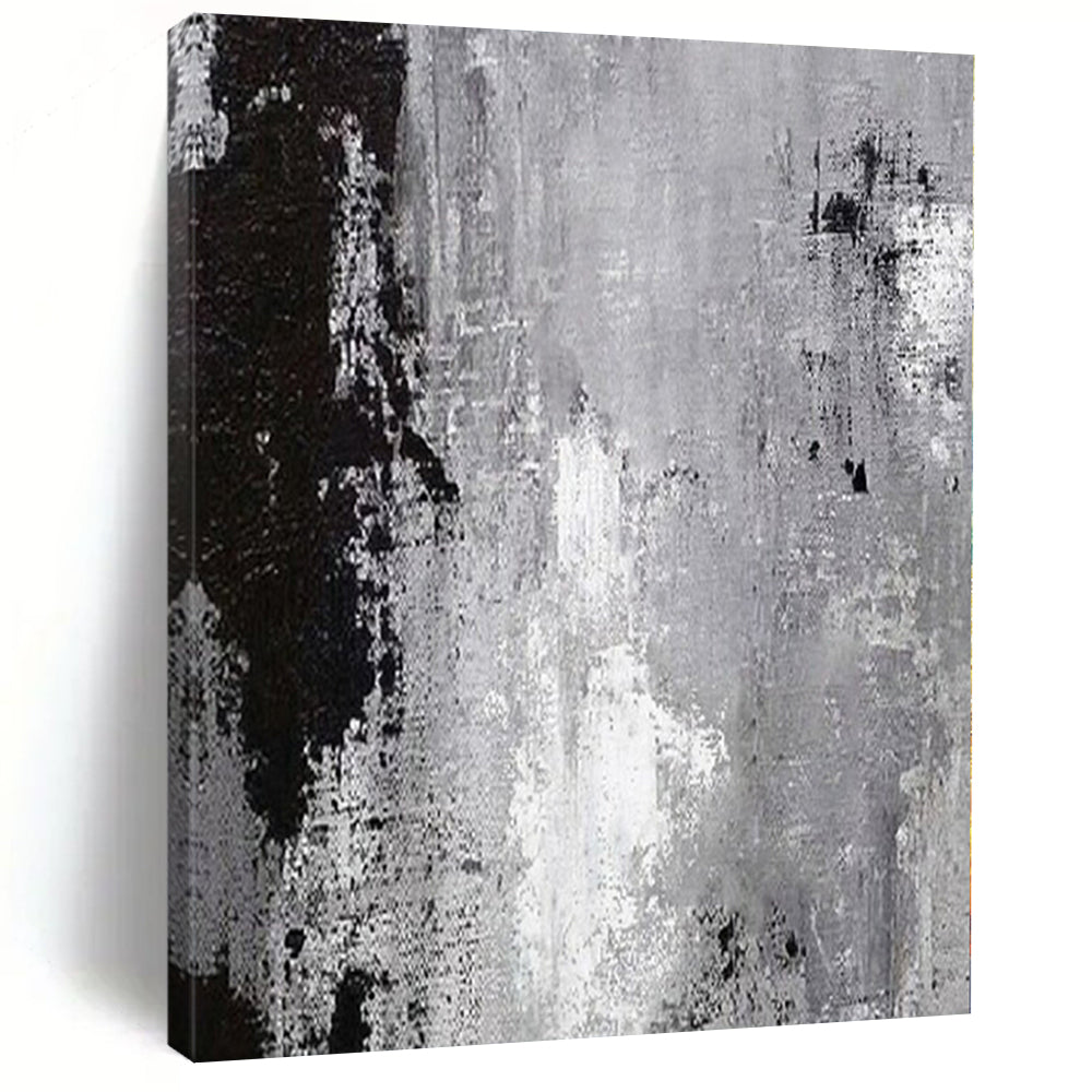 Black, White and Gray with Textured Layers "Urban Grunge" Abstract Painting On Canvas PS1150