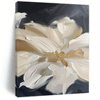 Cream and Black Floral "Luxe Petals" Impasto Flower Painting On Canvas PS1092