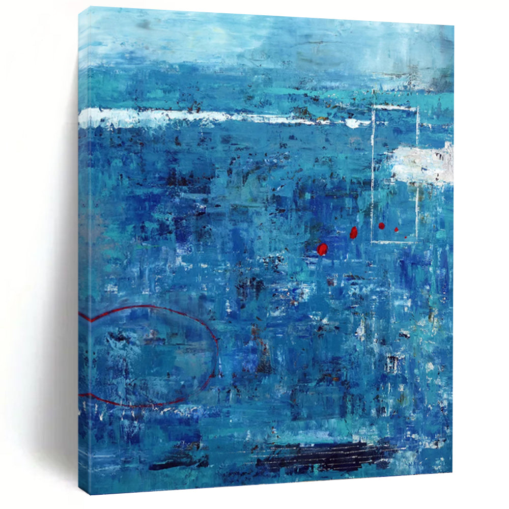 “Blue Abstract with Red Accents” - Textured Abstract Painting On Canvas PT1100
