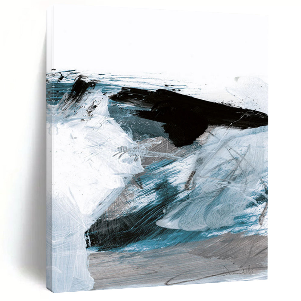 “Dynamic Blue & Black Layers” - Shades of Blue with Bold Black Accents Painting On Canvas DS220
