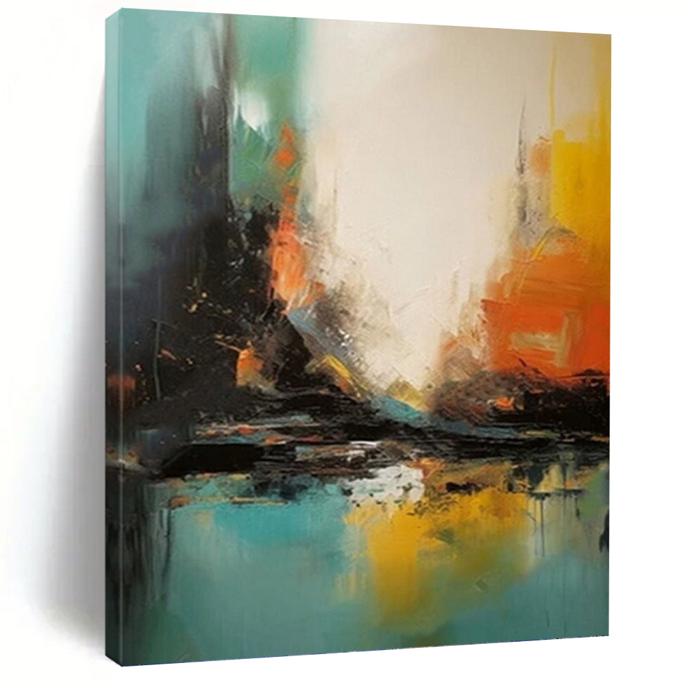 “Vibrant Cityscape: Colorful Abstract Reflection” - Dynamic Urban Abstract Painting On Canvas PT0928