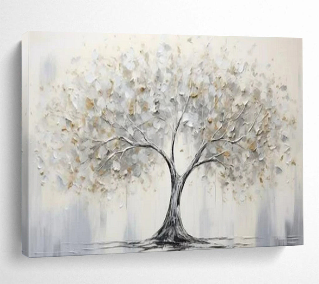 “Silver - Gold Tree” - Metallic Silver “Ethereal Tree” Painting On Canvas PT1619