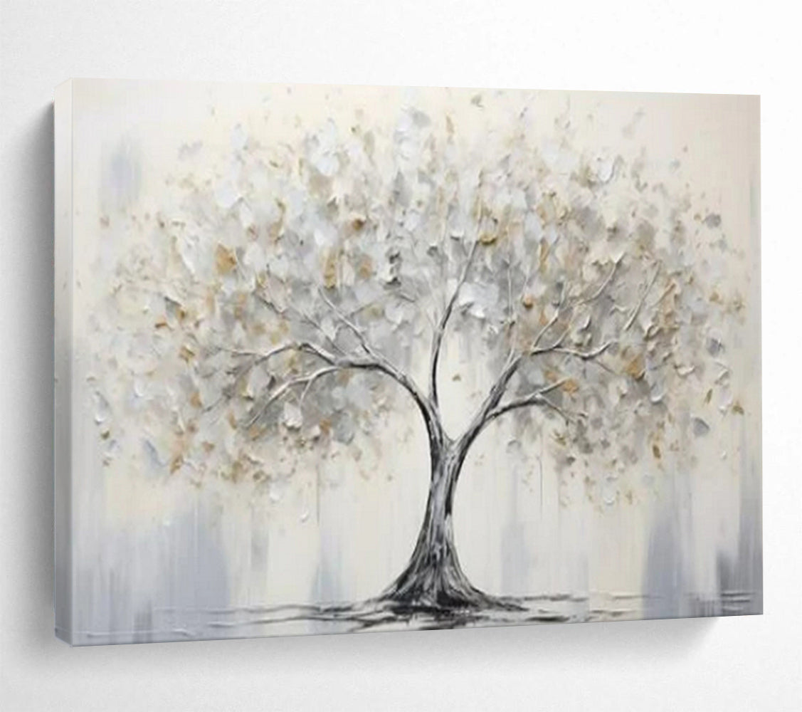 “Silver - Gold Tree” - Metallic Silver “Ethereal Tree” Painting On Canvas PT1619