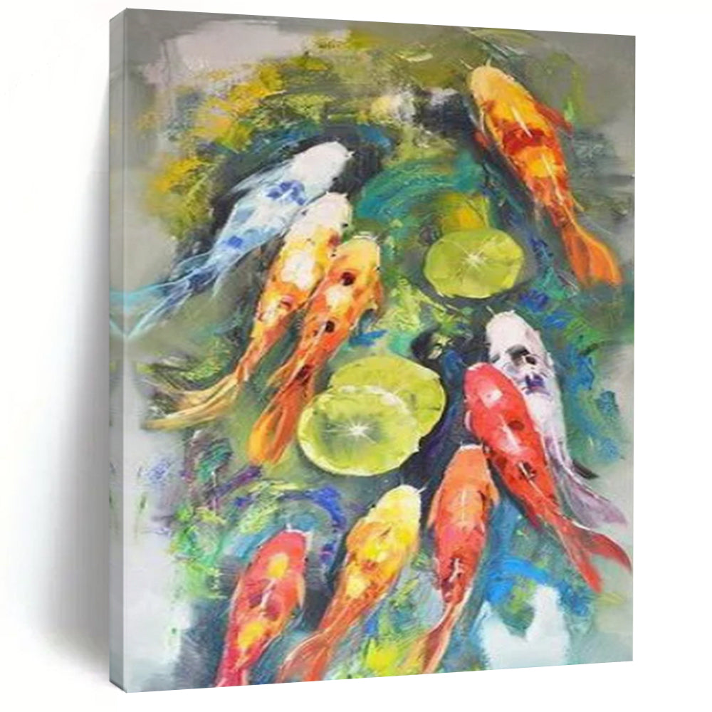 “Colorful Koi Fish” - Impressionist Animal Painting On Canvas PT2351