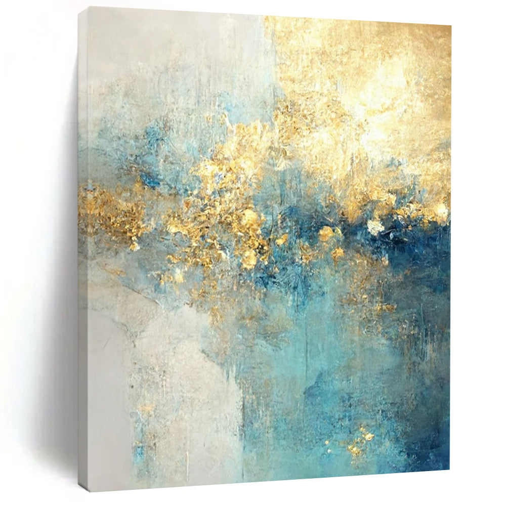 Blue - Gold Abstract Dreamscape Textured Painting On Canvas DS077