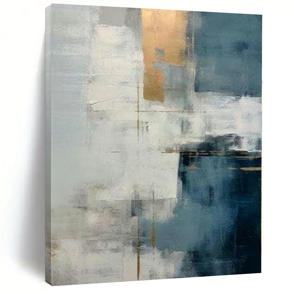 “Repeated Gold - Accented Blue - Grey Abstract” - Contemporary Abstract Painting On Canvas PS0248