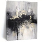 Monochrome Textured Abstract, "Shadowed City" – Abstract Textured Painting On Canvas PS0919
