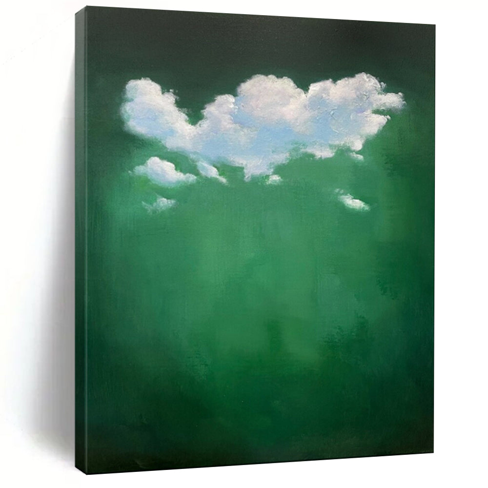 “White Clouds Over Green” - Surreal Cloud Painting On Canvas PT1990