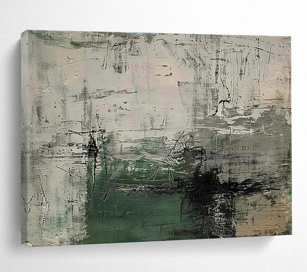 Grey and Green Abstract Layers Abstract Expressionist Painting On Canvas DKS151