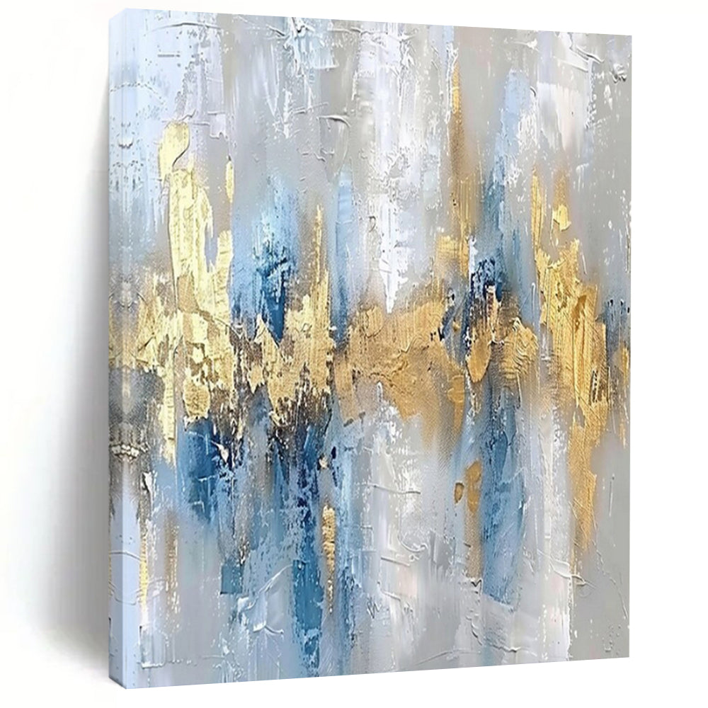 Gray, Blue, Gold, and White Textured, "Opulent Echo" – Textured Abstract Painting On Canvas PS1011