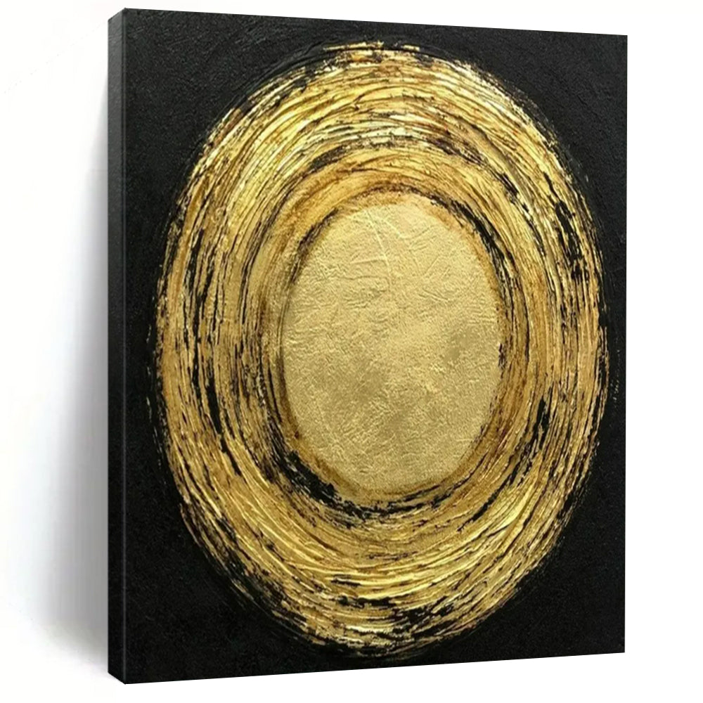 “Gold - Black Circular” - Abstract Minimalist Painting On Canvas PT2330