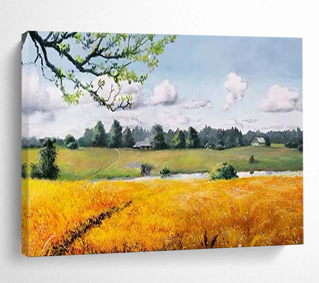 “Sunny Rural Field” - Realistic Landscape Painting On Canvas PT208