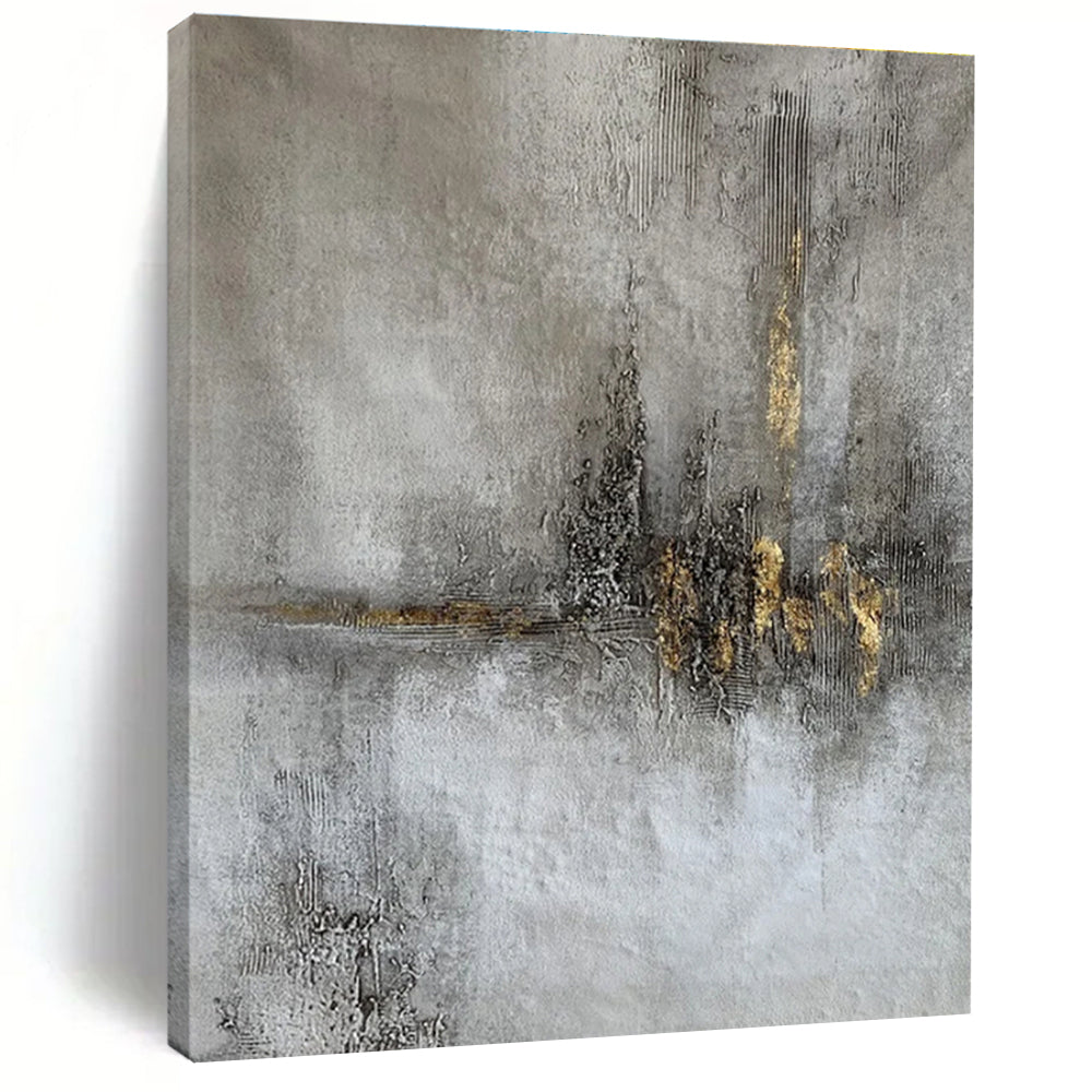 Gray and Gold Textured, "Industrial Elegance" – Abstract Mixed - Media On Canvas PS0900