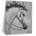 “Gray Horse with Bridle” - Textured Oil Painting On Canvas PT2179
