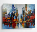 “Colorful Abstract Cityscape” - Vibrant Urban “Metro Blur” Painting On Canvas PT1673