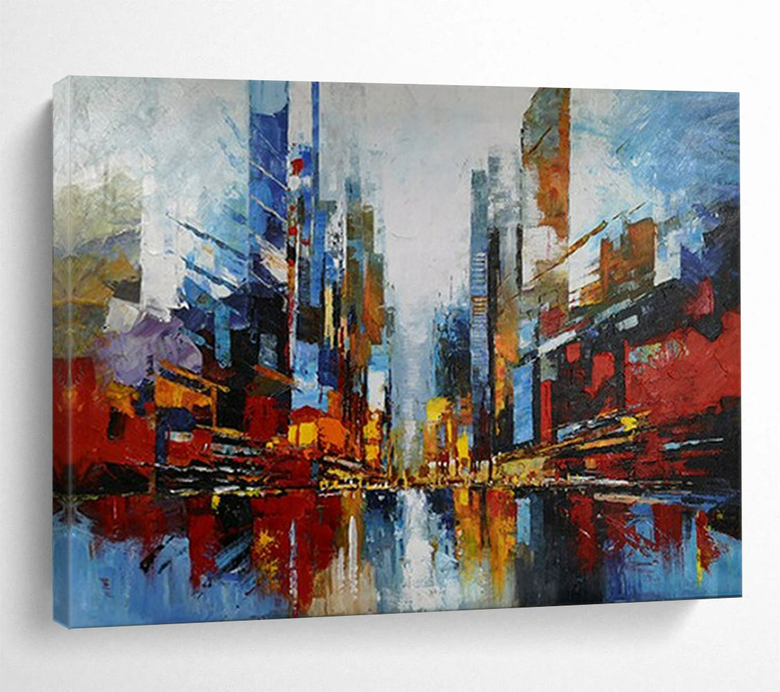 “Colorful Abstract Cityscape” - Vibrant Urban “Metro Blur” Painting On Canvas PT1673