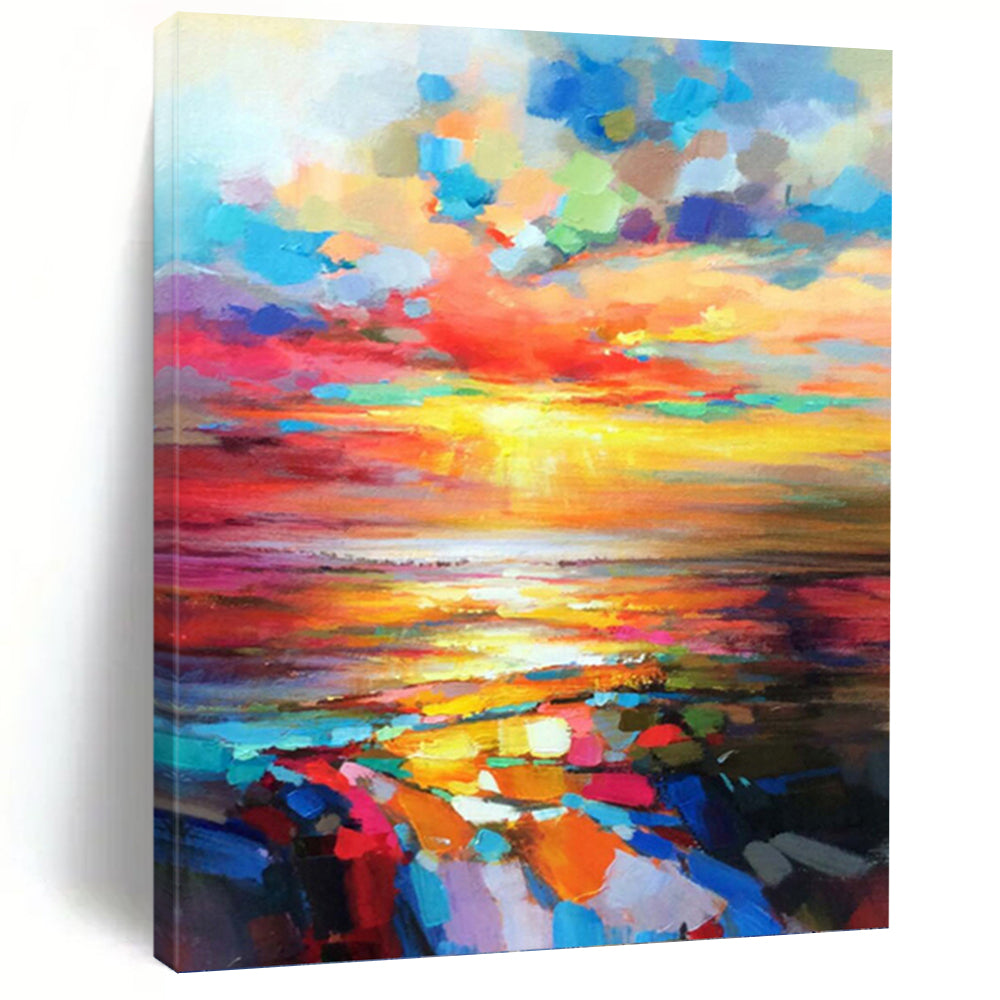 “Colorful Sunset Seascape” - Impressionistic Sunset Over Sea Painting On Canvas PT1064