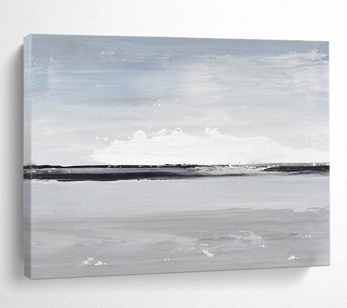 “Monochrome Horizon” - Minimalist Seascape Painting On Canvas DKS437