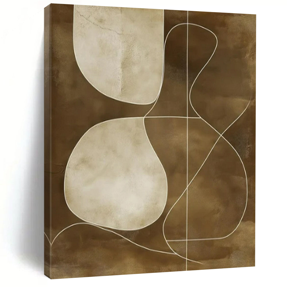 Brown and White Abstract, "Earthly Lines" – Abstract Line - Art Painting On Canvas PS0941