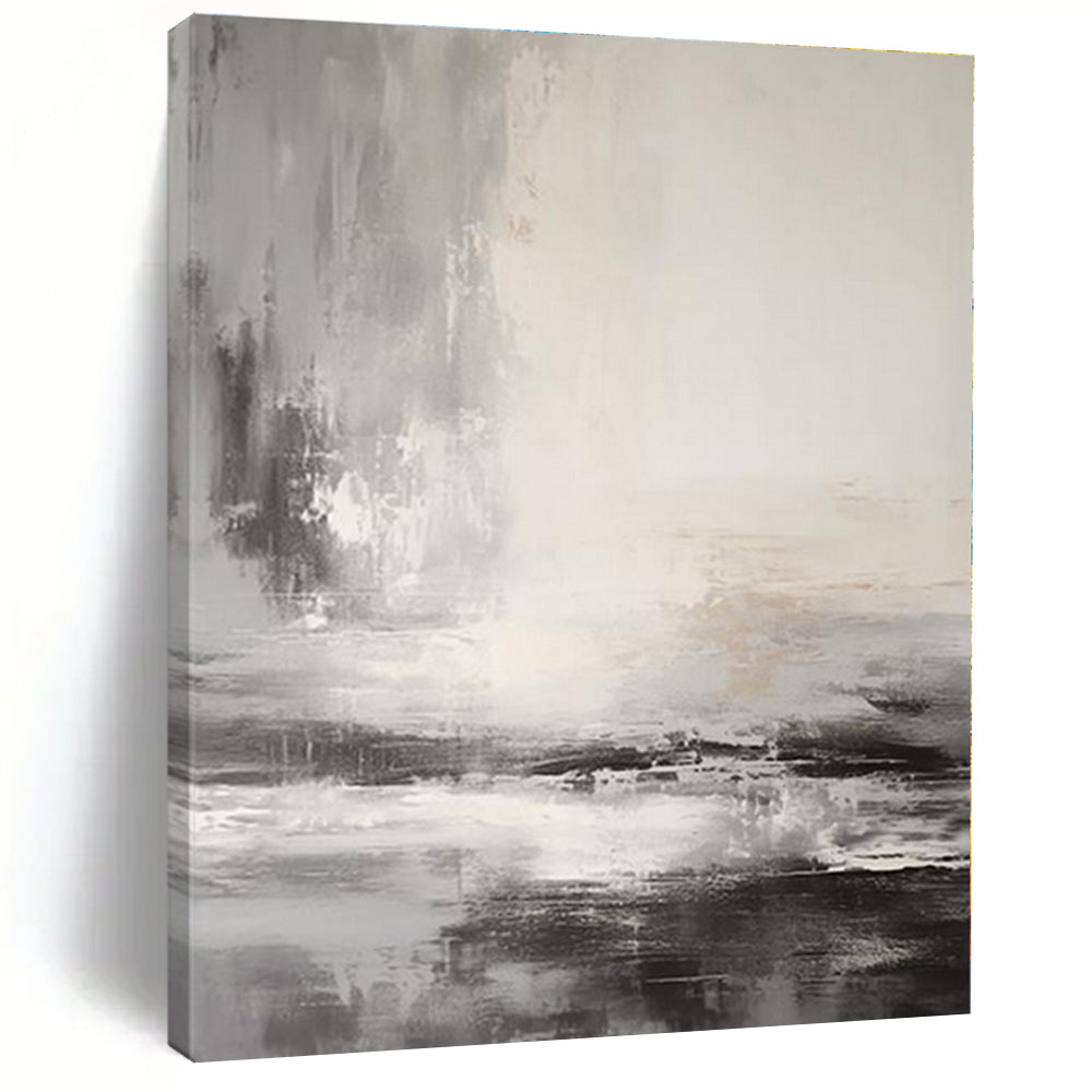 Gray, White, Beige with Textured Strokes "Atmospheric Drift" Abstract Painting On Canvas PS1377