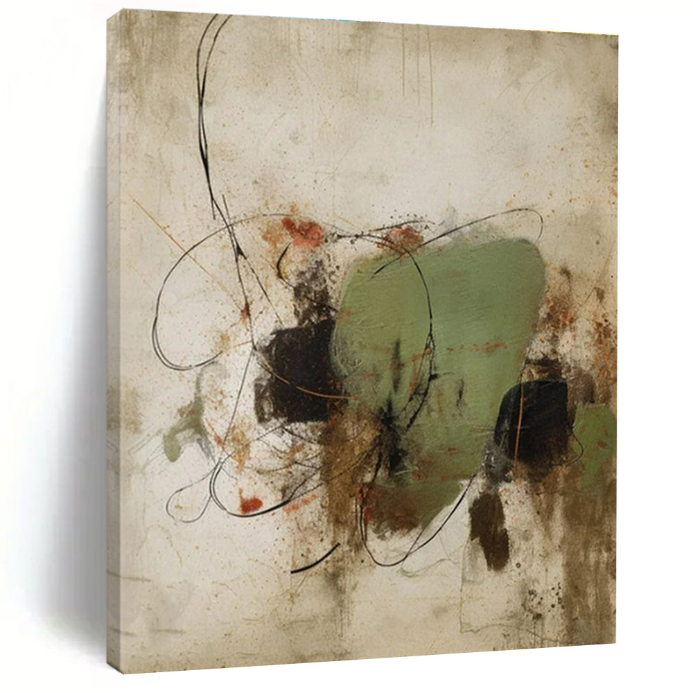 Green, Black, Red, Brown with Dynamic Forms "Earthly Chaos" Abstract Painting On Canvas PS1462