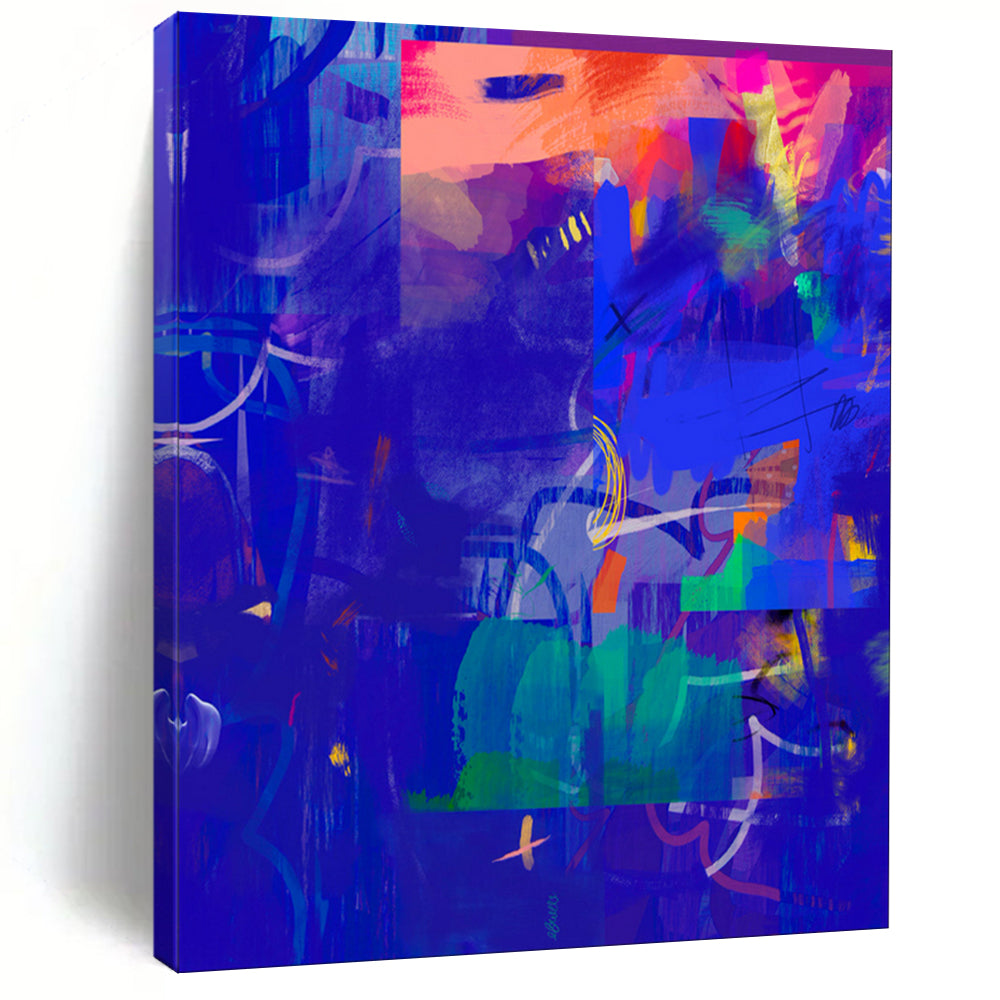 “Deep Blue - Colorful Abstract Mosaic” - Abstract Painting On Canvas PT2007