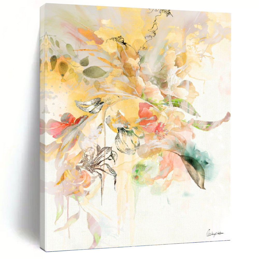 “Yellow - Pink Floral Splash” - Vibrant Floral Abstract Painting On Canvas PT1087
